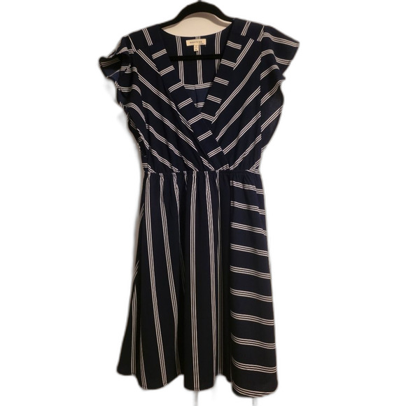 Monteau Navy and White Striped Midi Dress - Picture 1 of 4